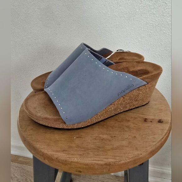 Papilio By Birkenstock Namica Blue Studed Suede Leather Sandals Size 8 - Picture 1 of 11